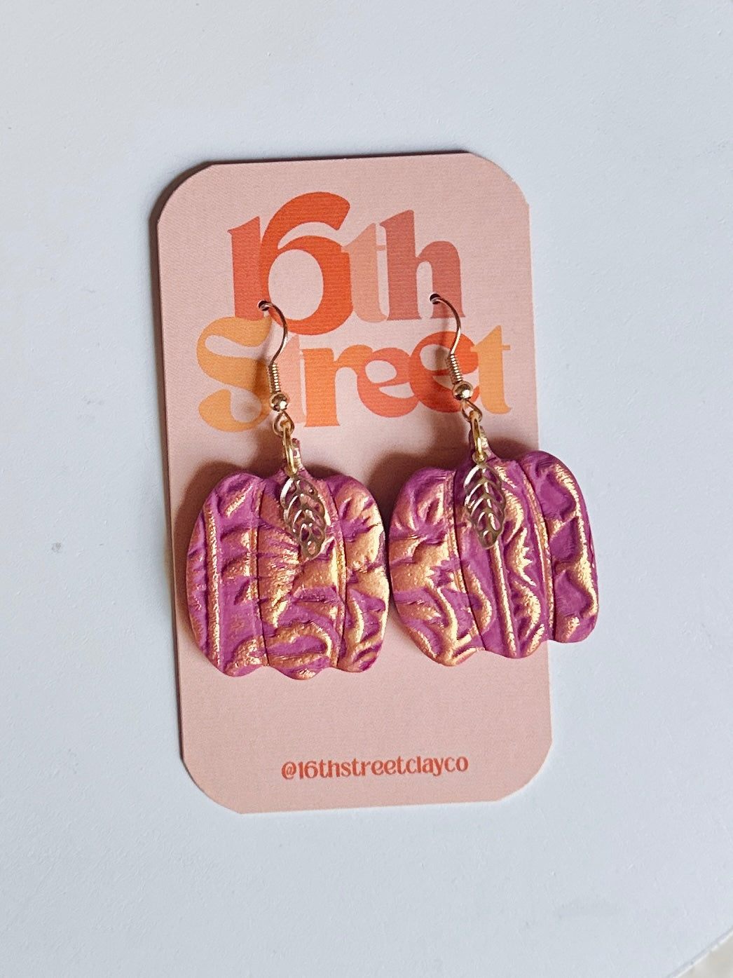 Pink Pumpkin Dangles | Handmade Polymer Clay Earrings