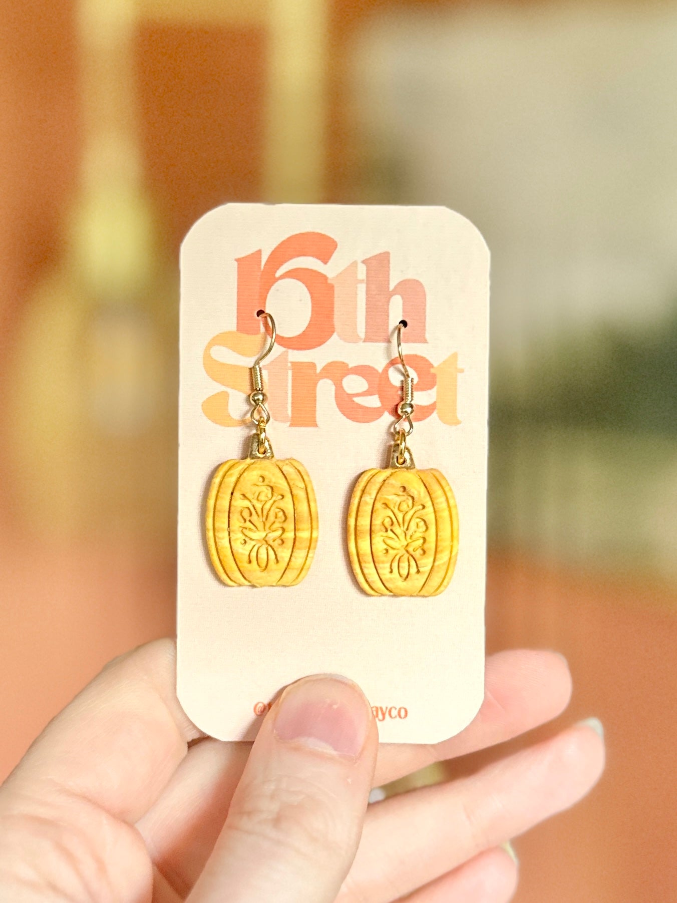 Little Golden Pumpkin Dangles | Handmade Polymer Clay Earrings