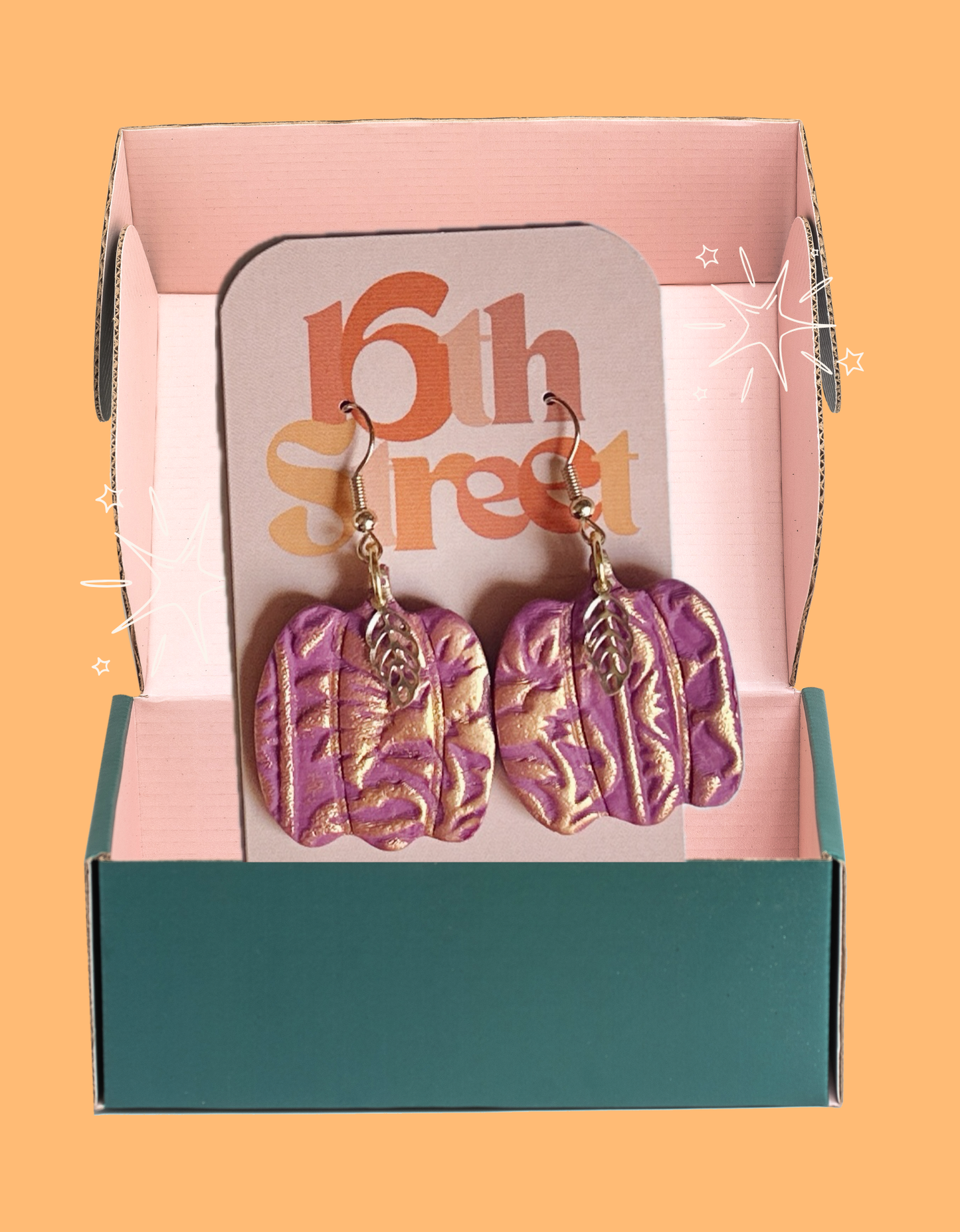 Pink Pumpkin Dangles | Handmade Polymer Clay Earrings