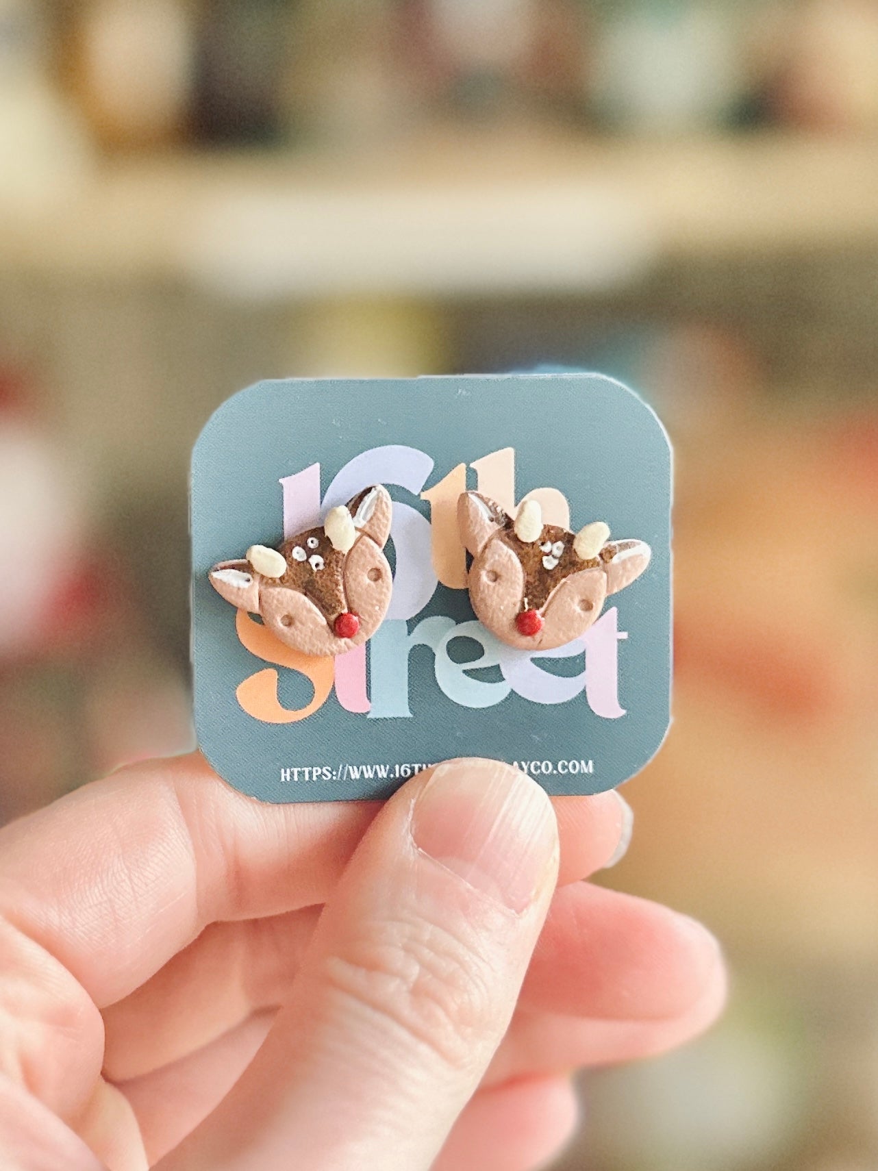Reindeer Studs | Handmade Polymer Clay Earrings