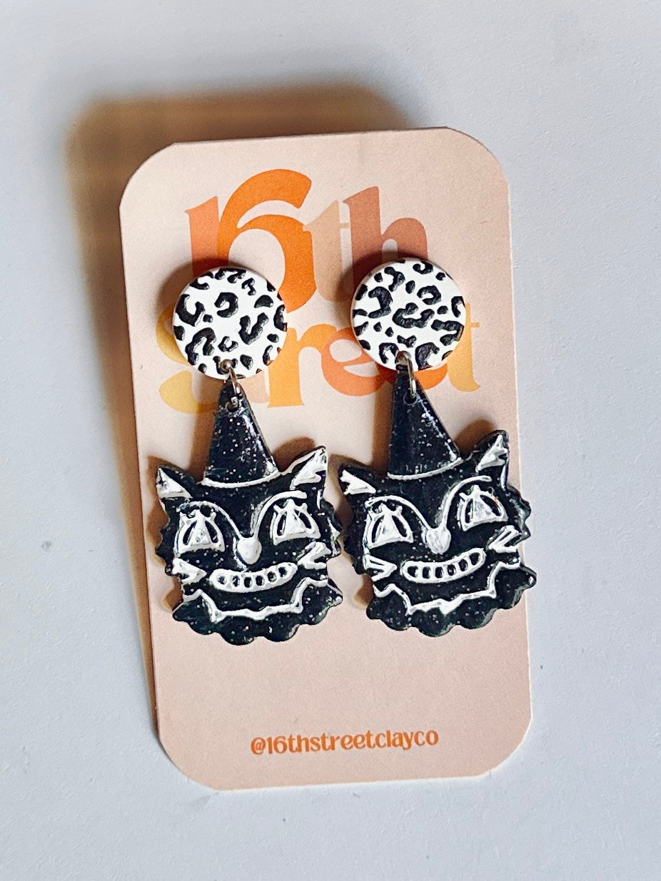 Black Cat Dangles | Handmade Polymer Clay Earrings