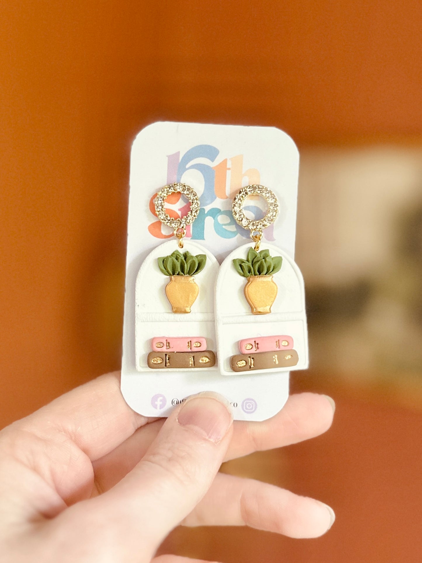 White Bookshelf Dangles | Handmade Polymer Clay Earrings