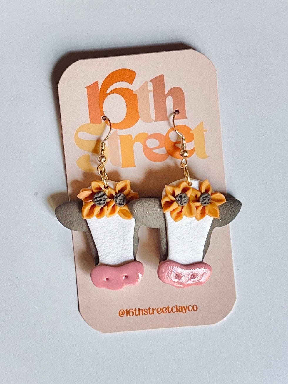 Sunflower Cow Dangles | Handmade Polymer Clay Earrings