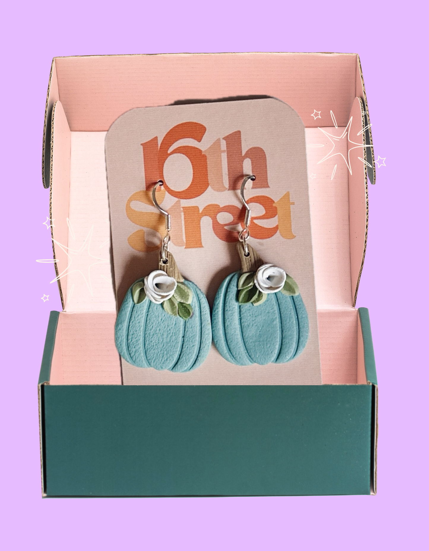 Blue Pumpkin Dangles | Handmade Polymer Clay Earrings
