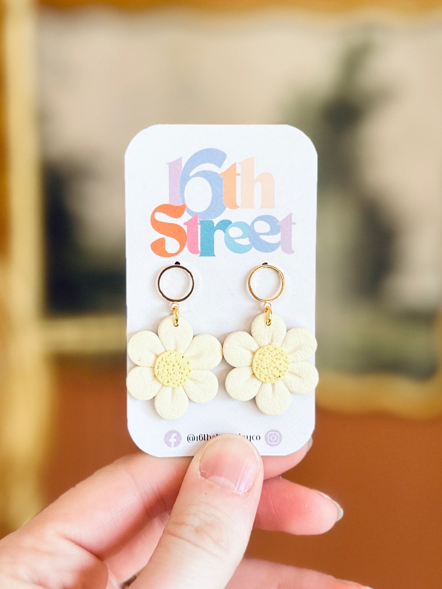 Simple Daisy Dangles - Handmade Polymer Clay Earrings