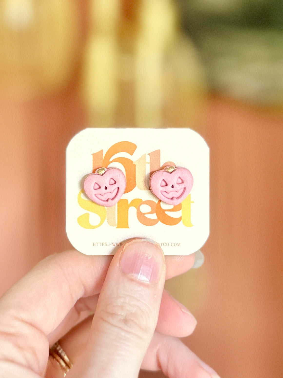 Pink Jack-o’-lantern Studs | Handmade Polymer Clay Earrings