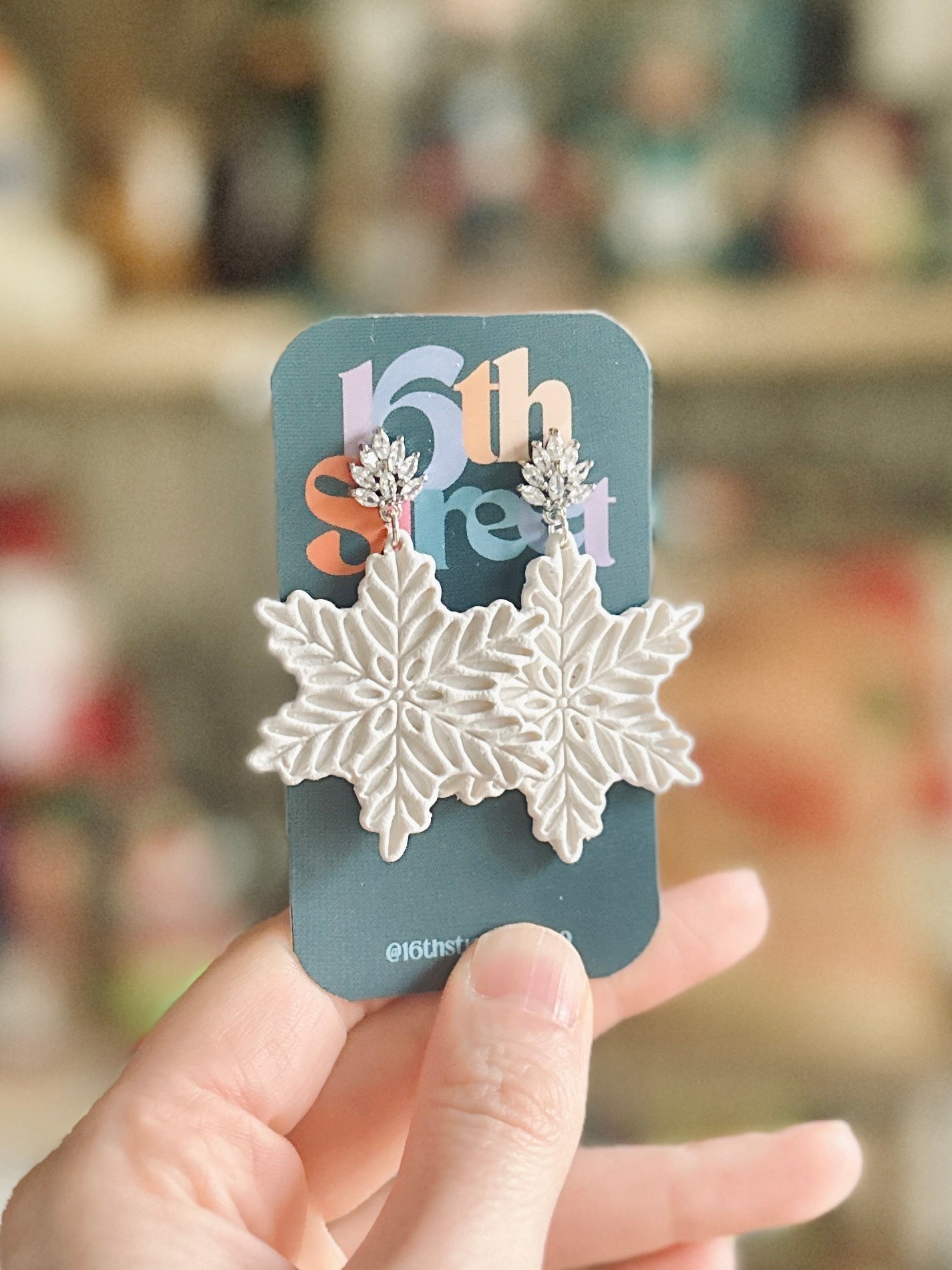 Snowflake Christmas Dangles | Handmade Polymer Clay Earrings