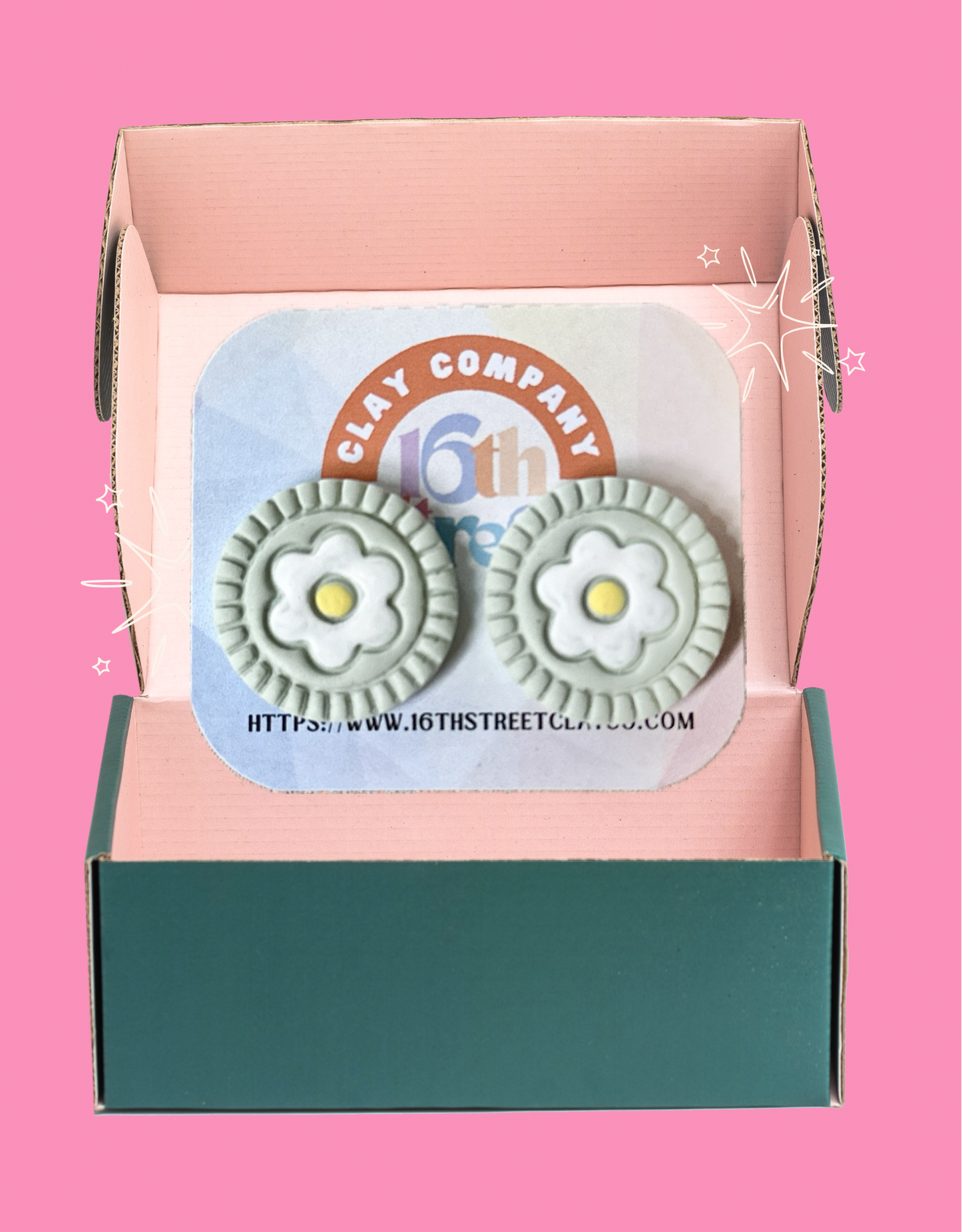 Blue Daisy Studs - Handmade Polymer Clay Earrings