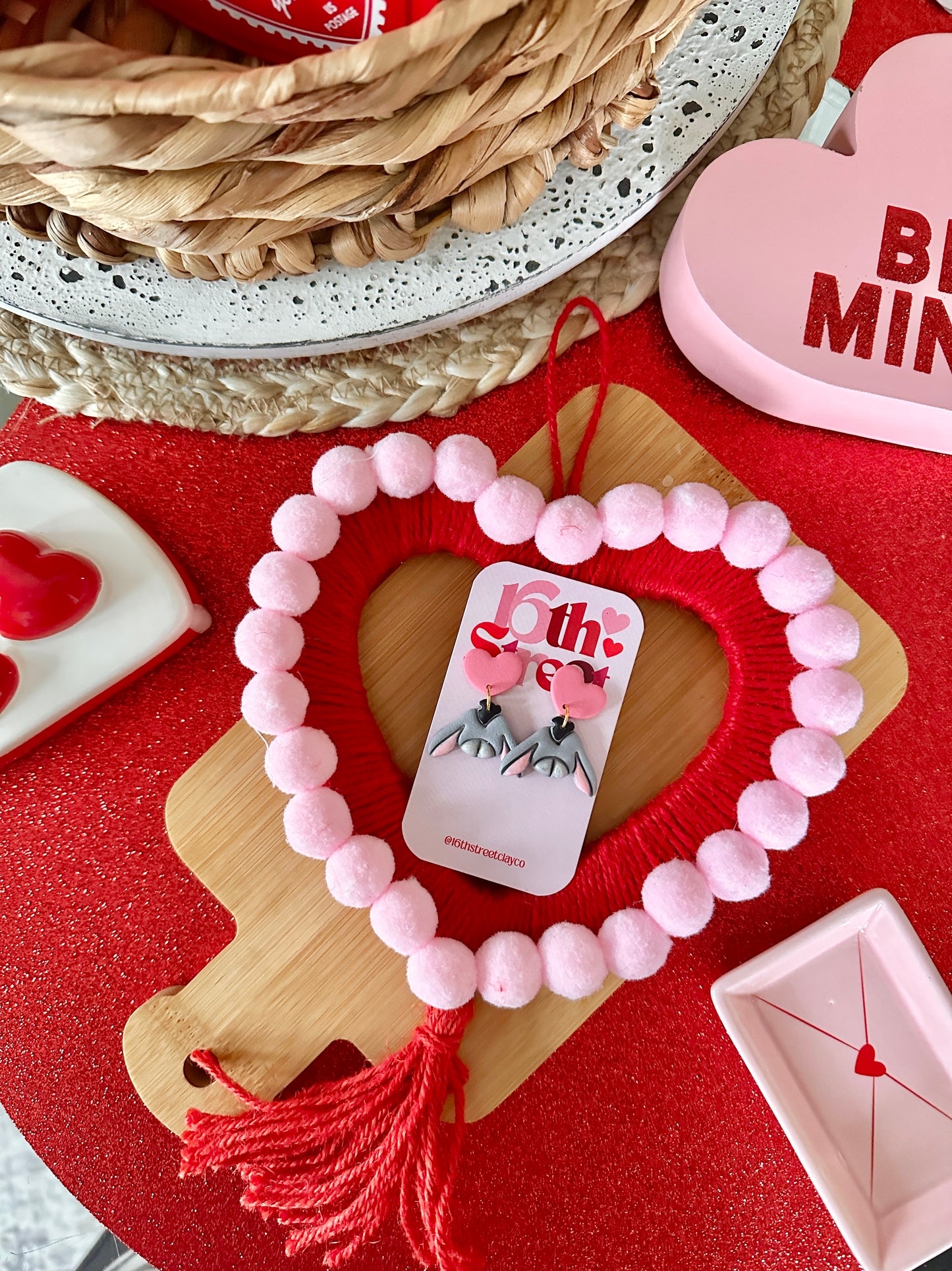 Happy Donkey with Pink Heart | Handmade Polymer Clay Earrings