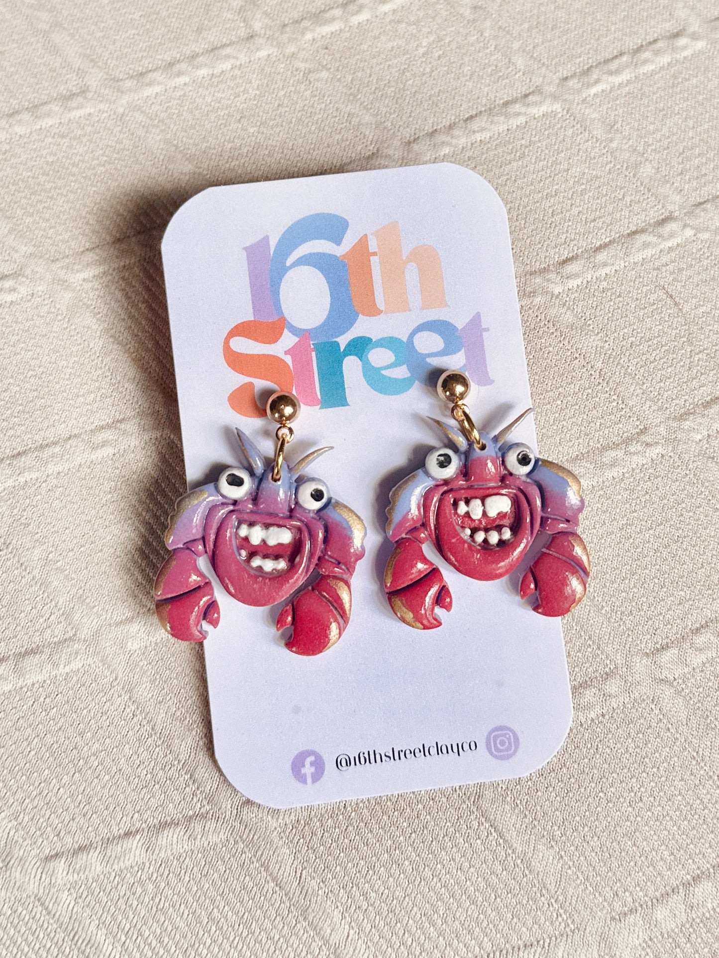 Lobster Friend Dangles | Handmade Polymer Clay Earrings
