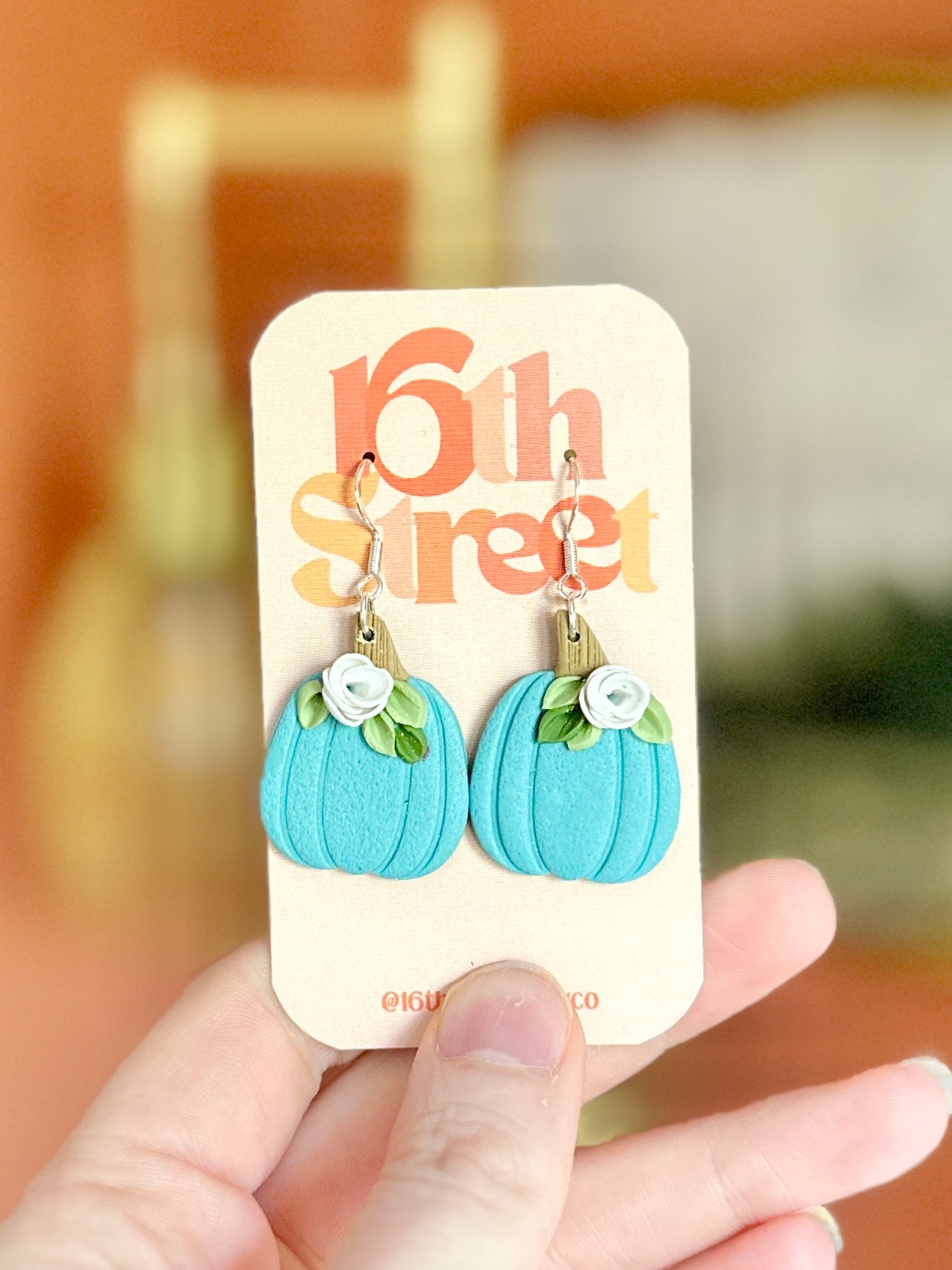 Blue Pumpkin Dangles | Handmade Polymer Clay Earrings
