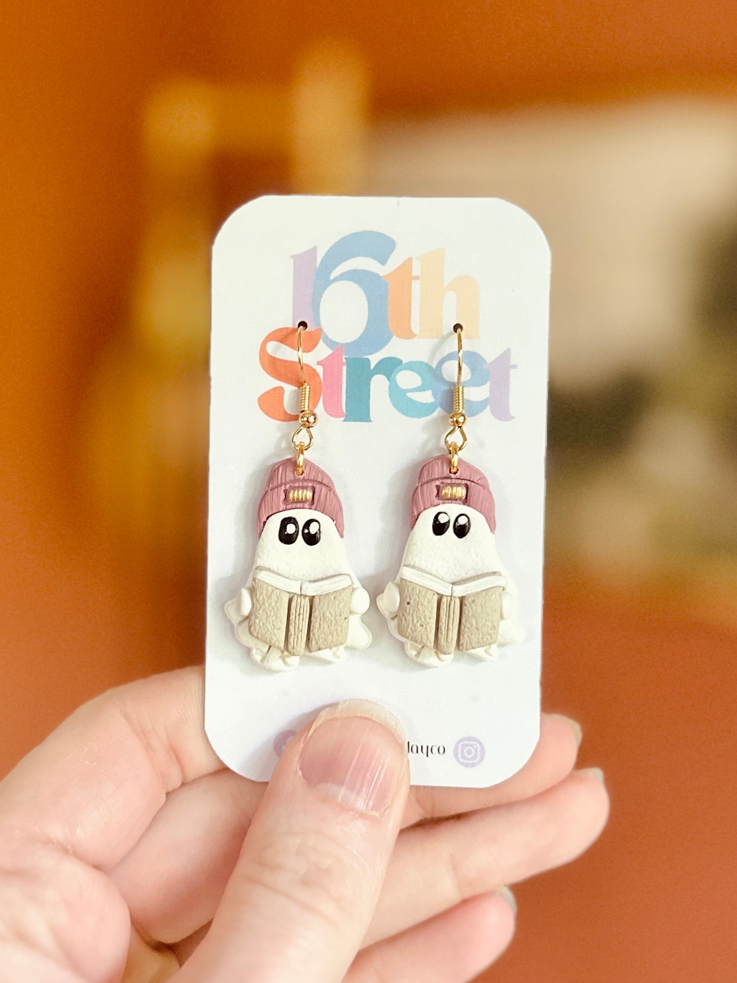 Spooky Reads in Hats Dangles | Handmade Polymer Clay Earrings