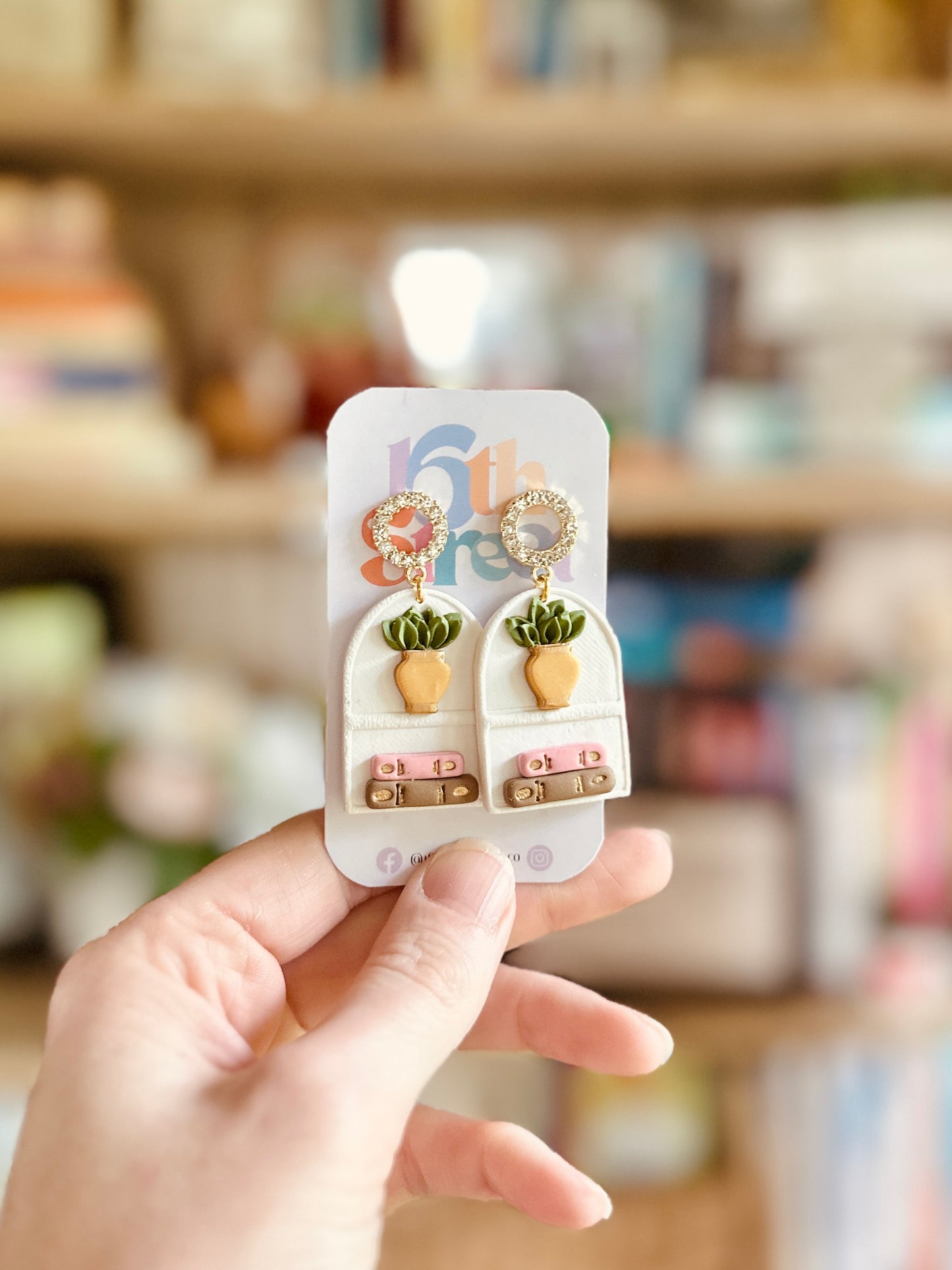 White Bookshelf Dangles | Handmade Polymer Clay Earrings