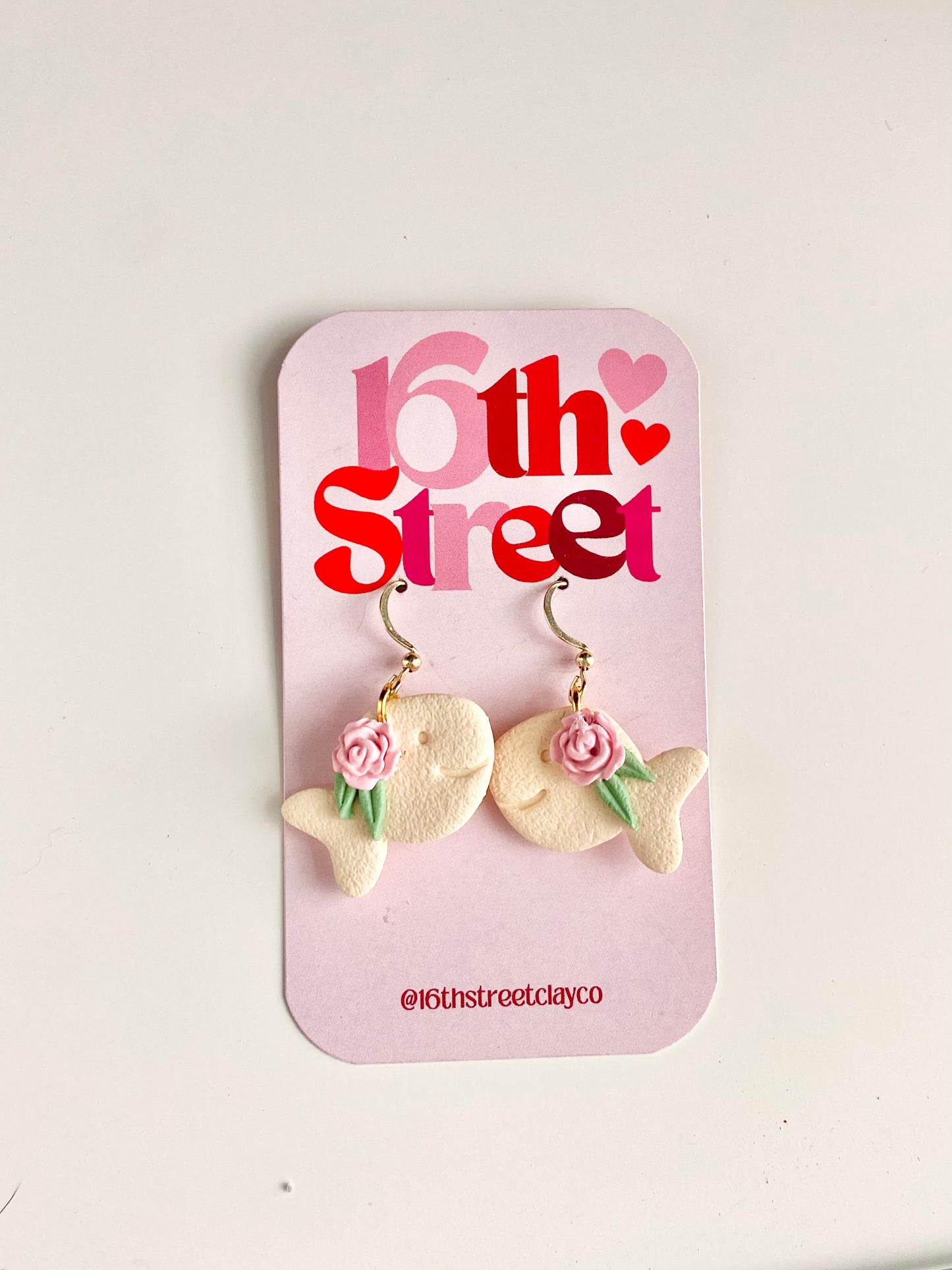 Floral Goldfish Dangles | Handmade Polymer Clay Earrings