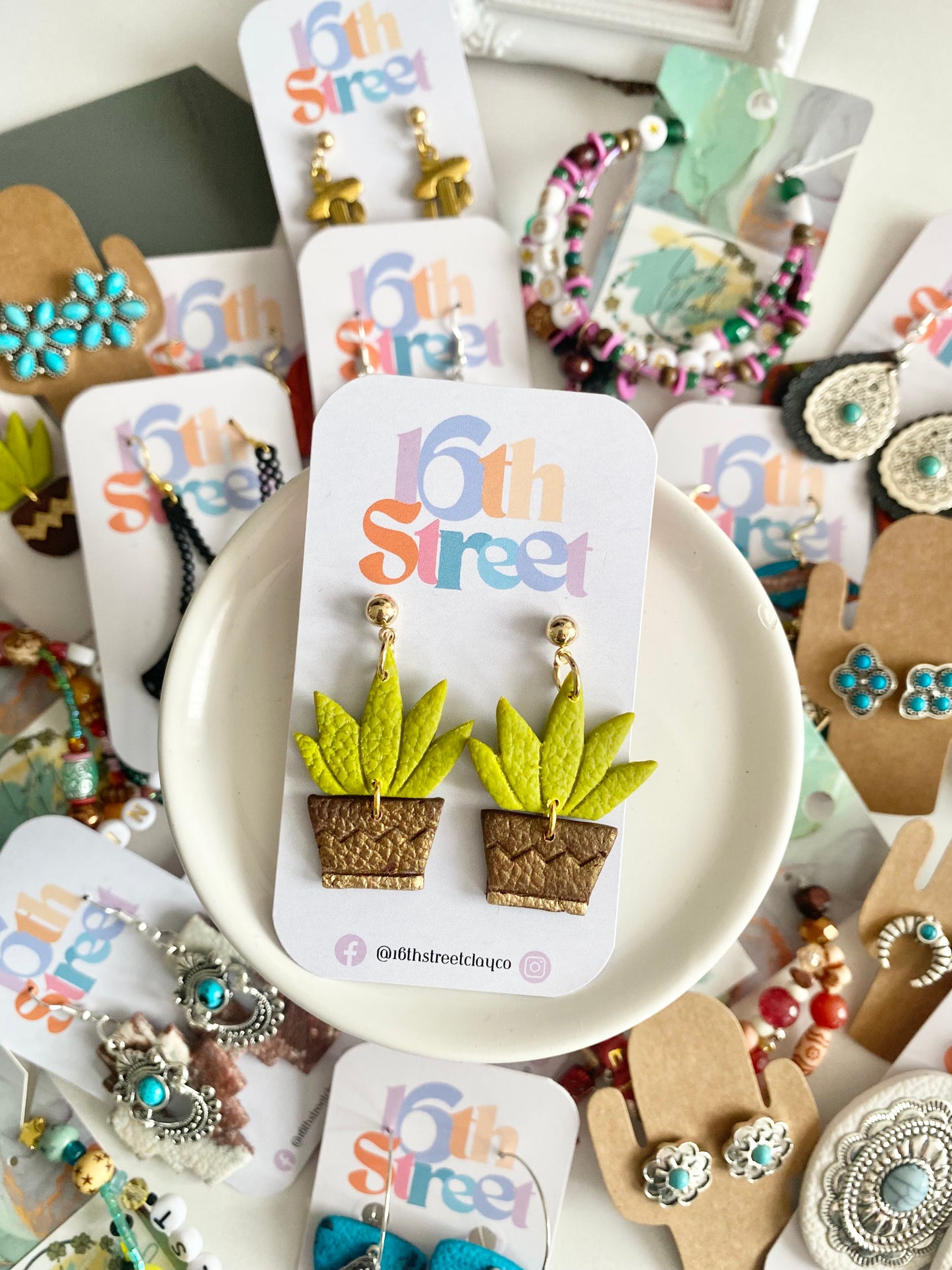 Succulent Dangle Earrings | Handmade Polymer Clay Earrings