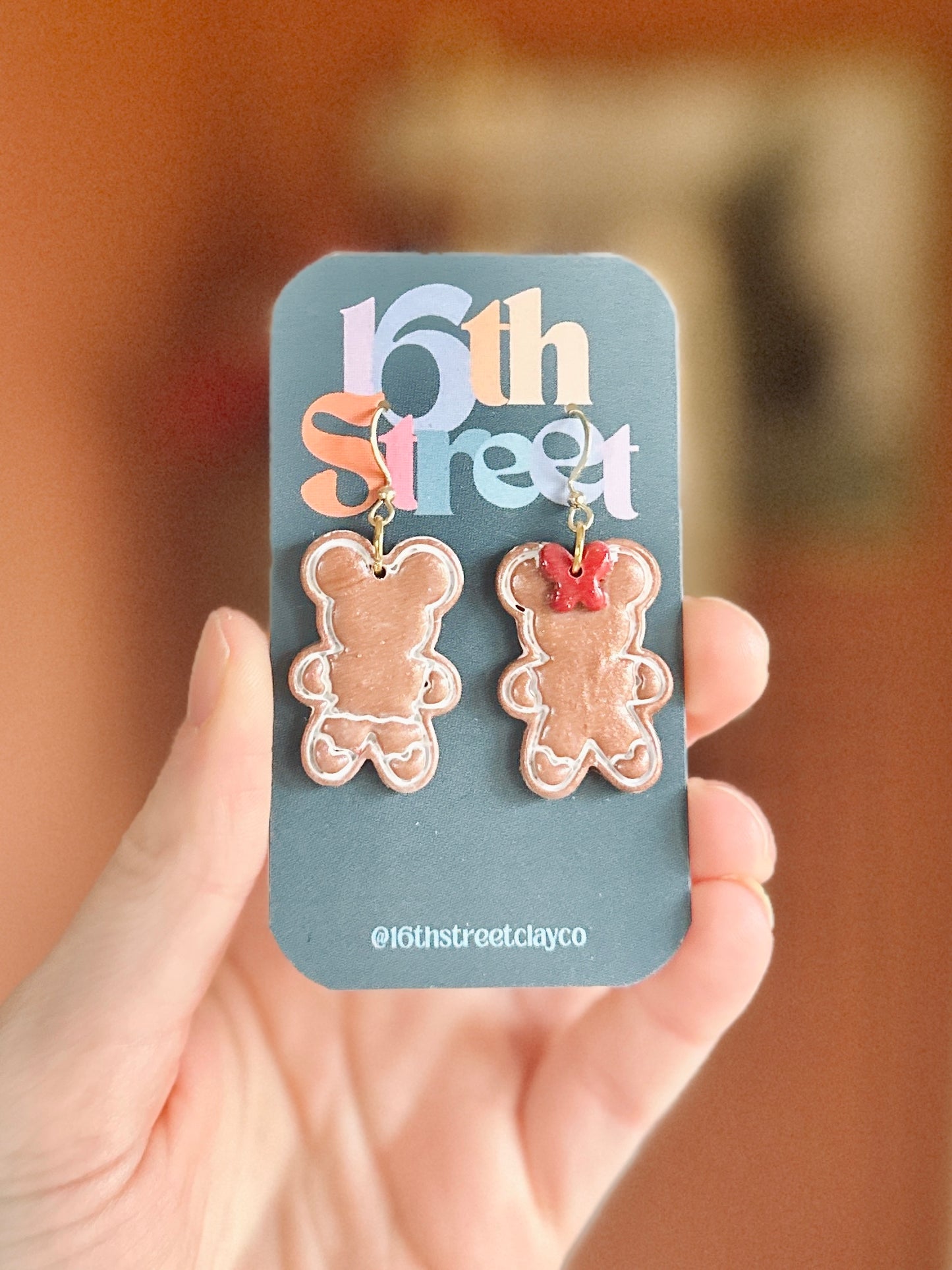 Mouse Friend Gingerbread Dangles | Handmade Polymer Clay Earrings
