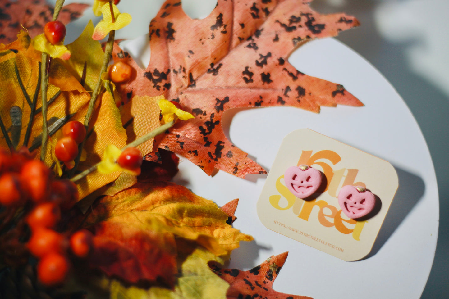 Pink Jack-o’-lantern Studs | Handmade Polymer Clay Earrings
