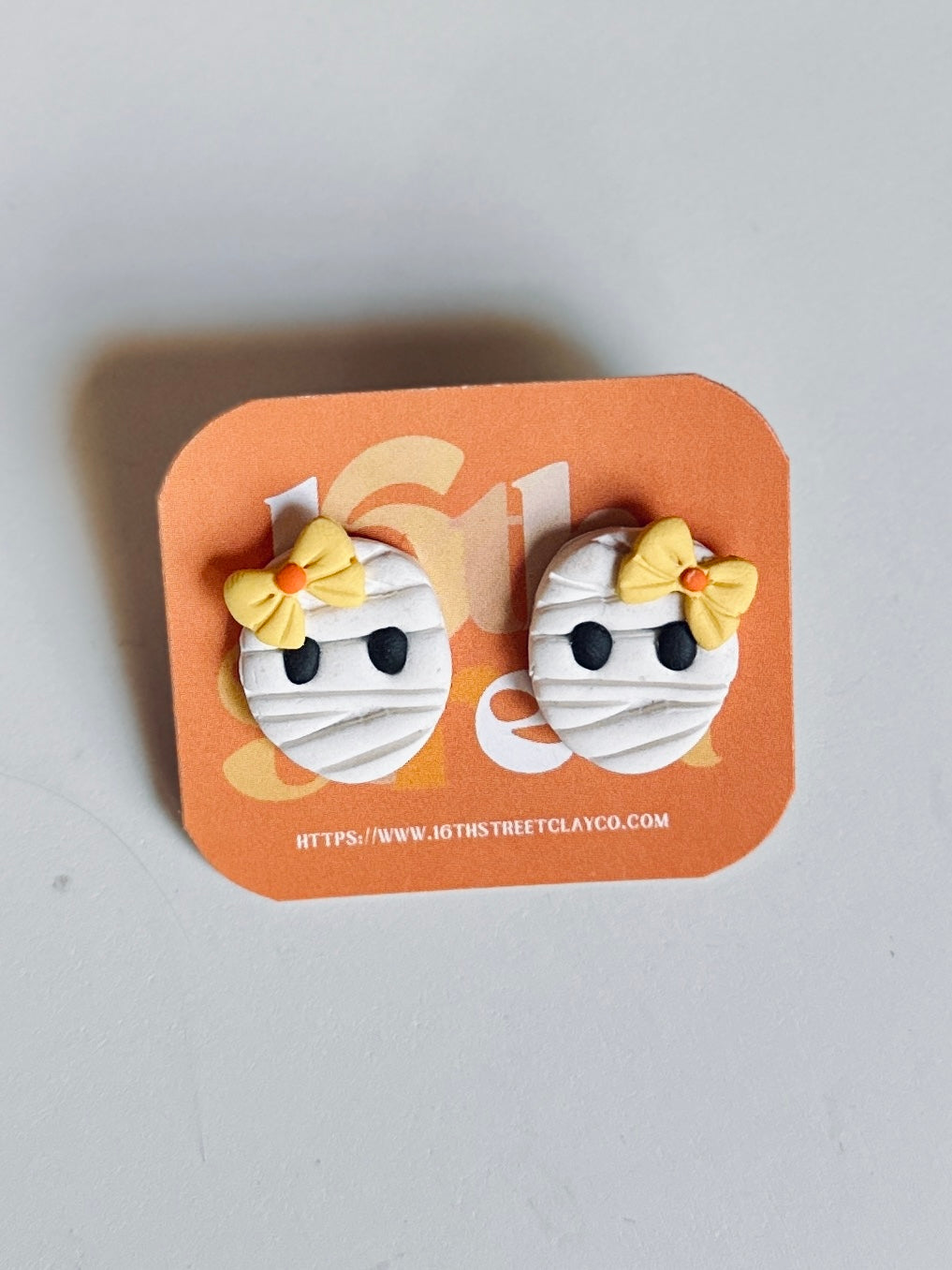Mummy Girl with Bows Studs | Handmade Polymer Clay Earrings