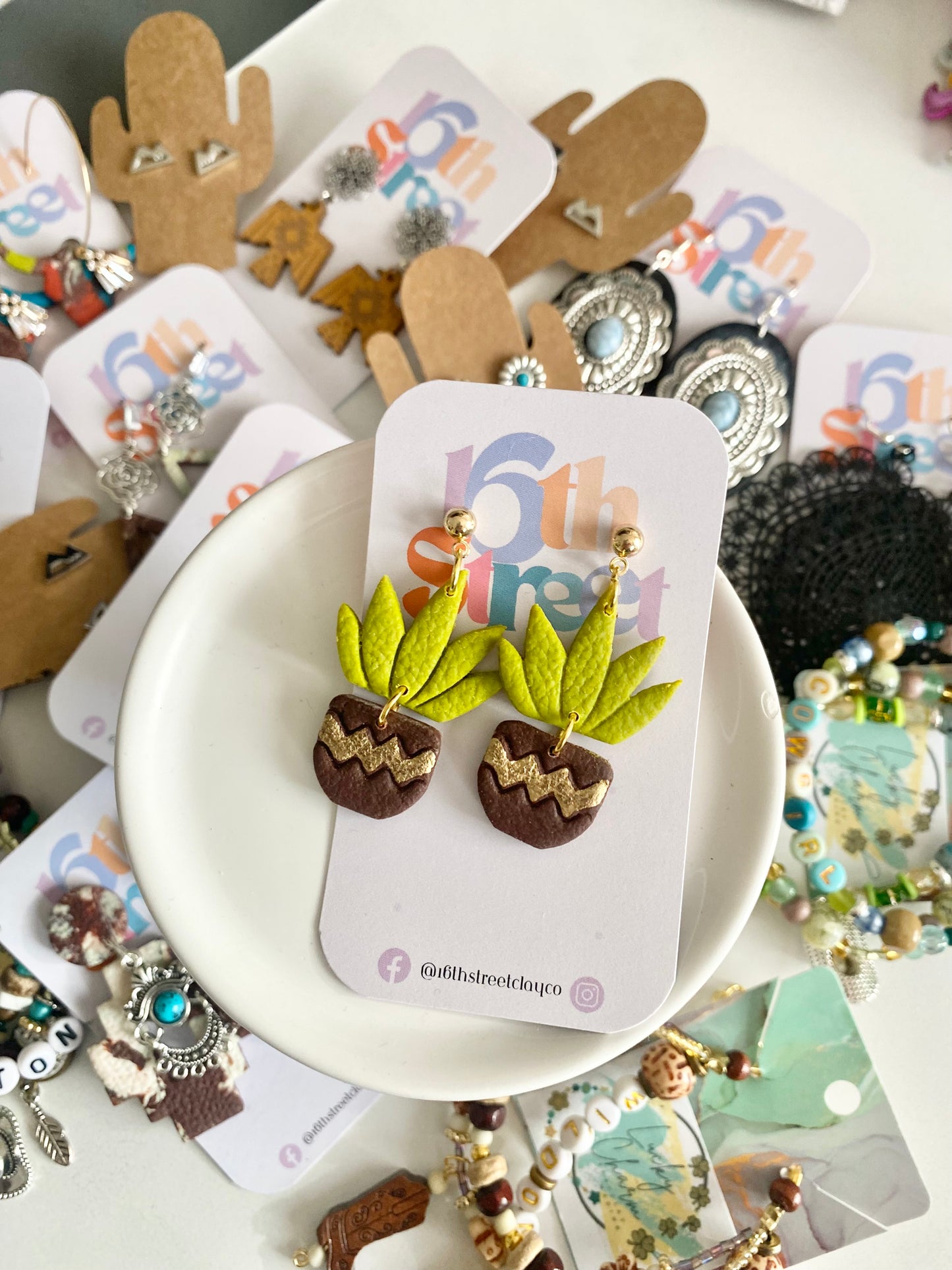 Succulent Dangle Earrings | Handmade Polymer Clay Earrings