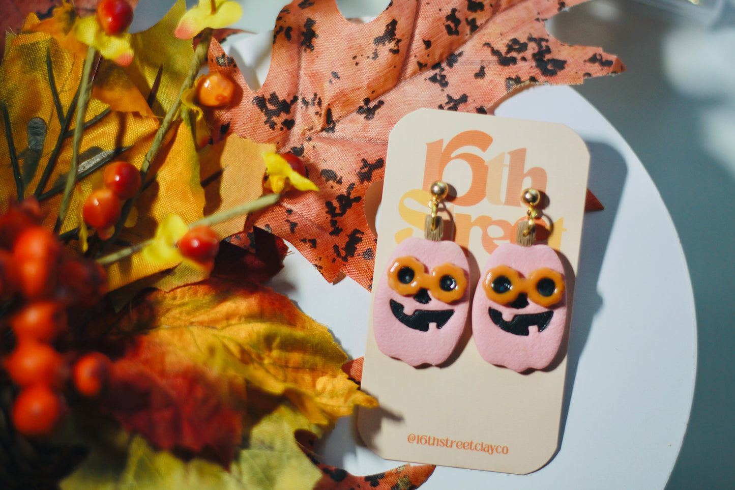 Stylin’ Pumpkin Dangles | Handmade Polymer Clay Earrings