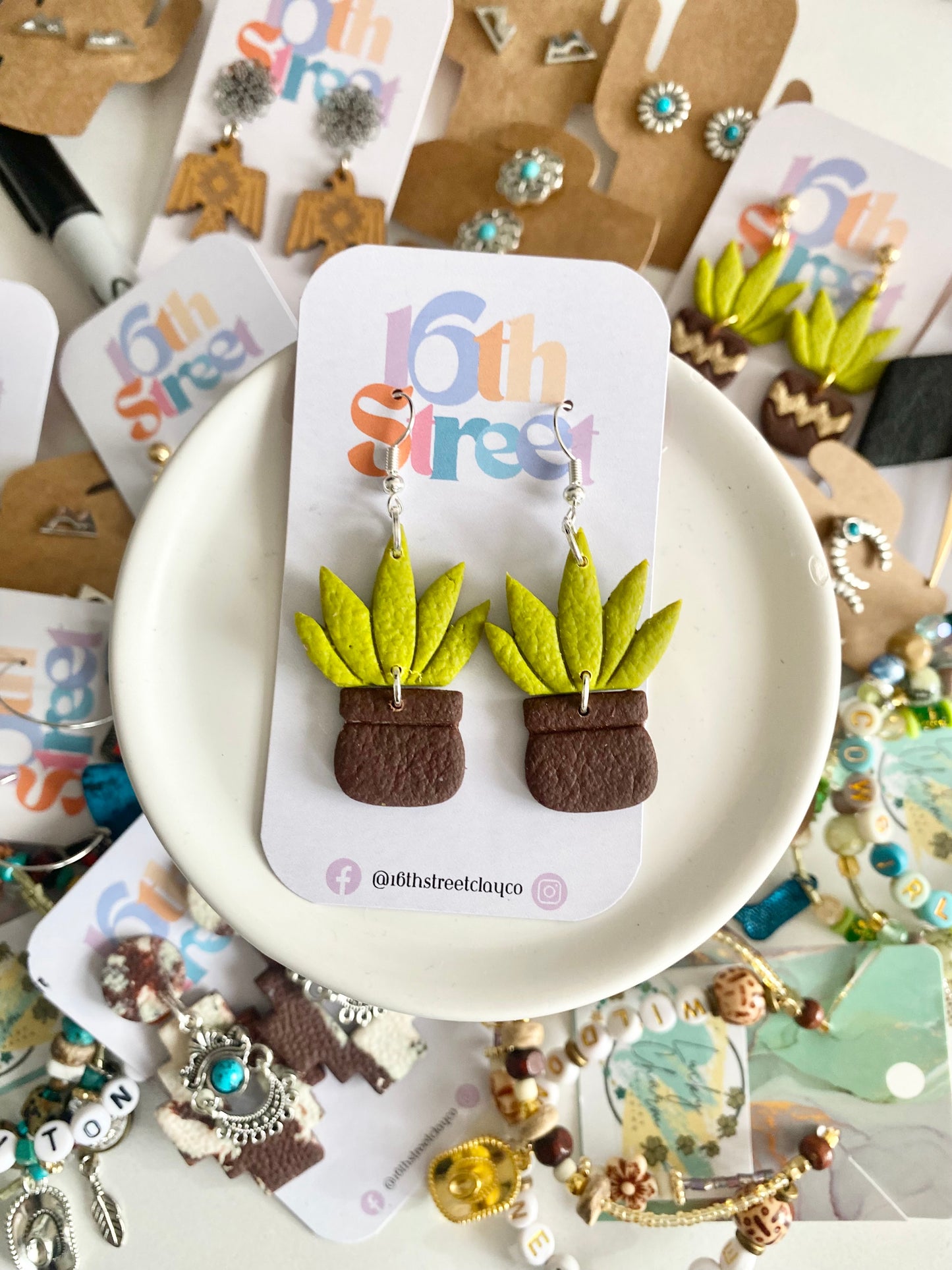 Succulent Dangle Earrings | Handmade Polymer Clay Earrings