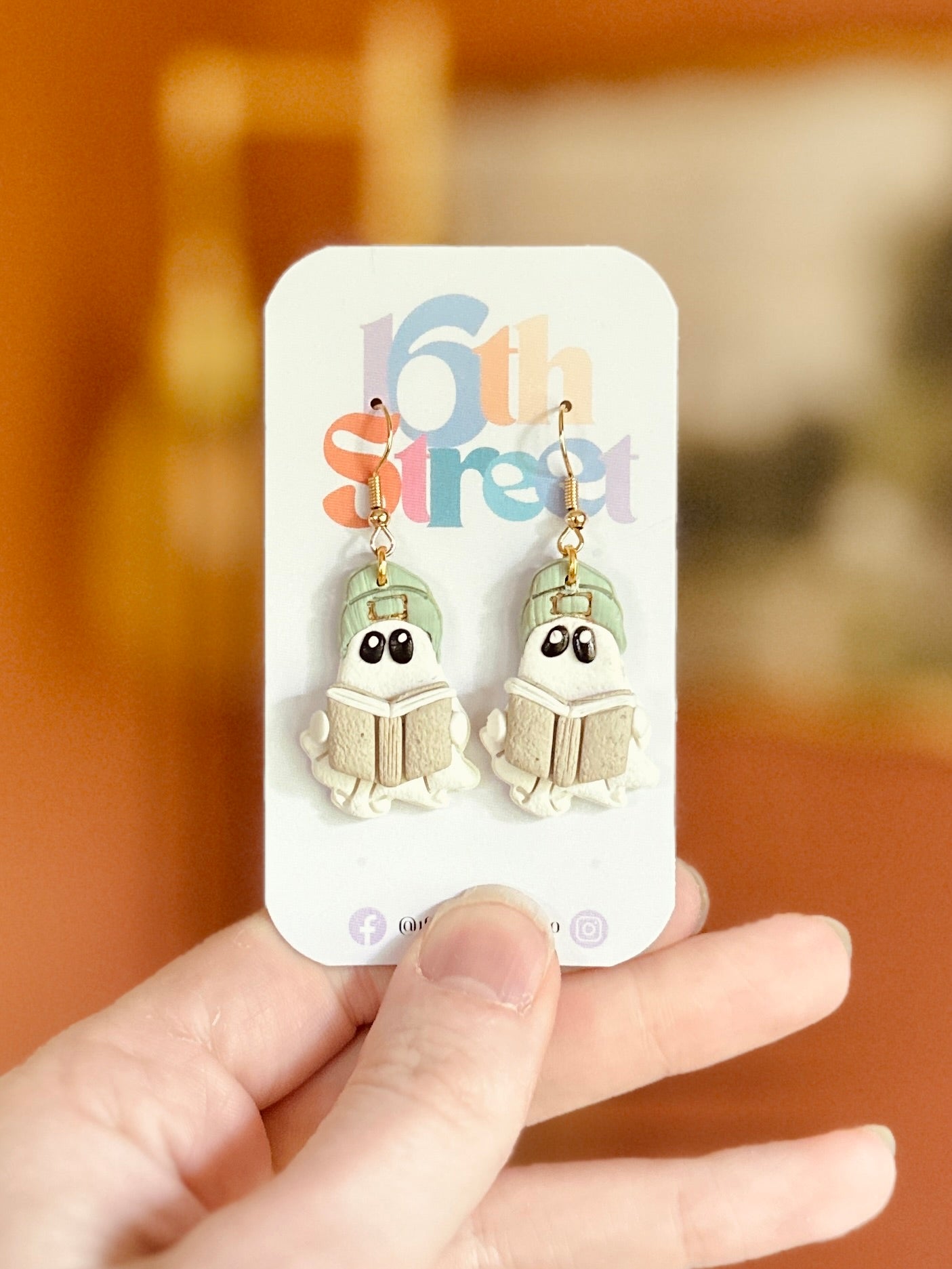 Spooky Reads in Hats Dangles | Handmade Polymer Clay Earrings