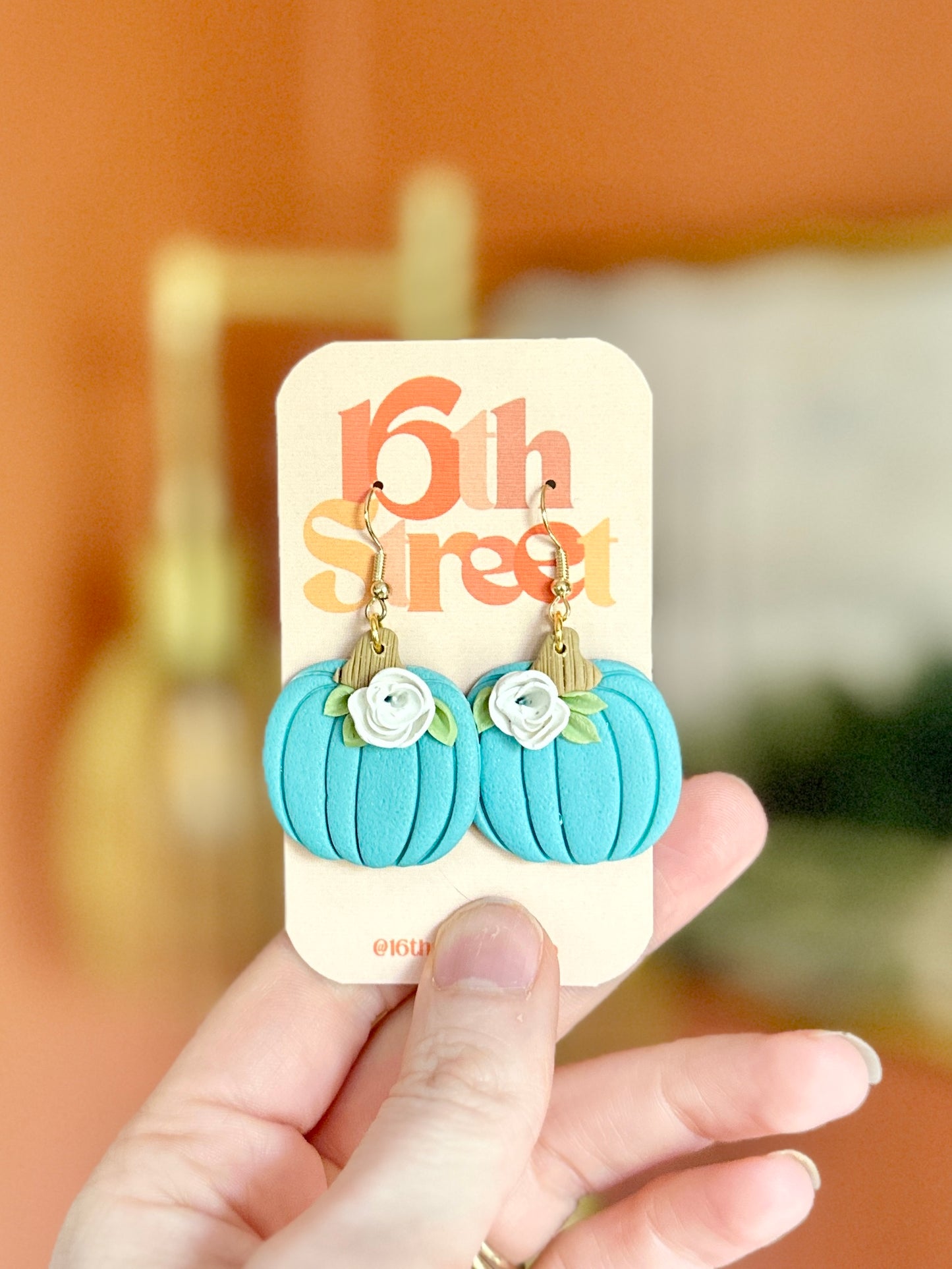 Blue Pumpkin Dangles | Handmade Polymer Clay Earrings