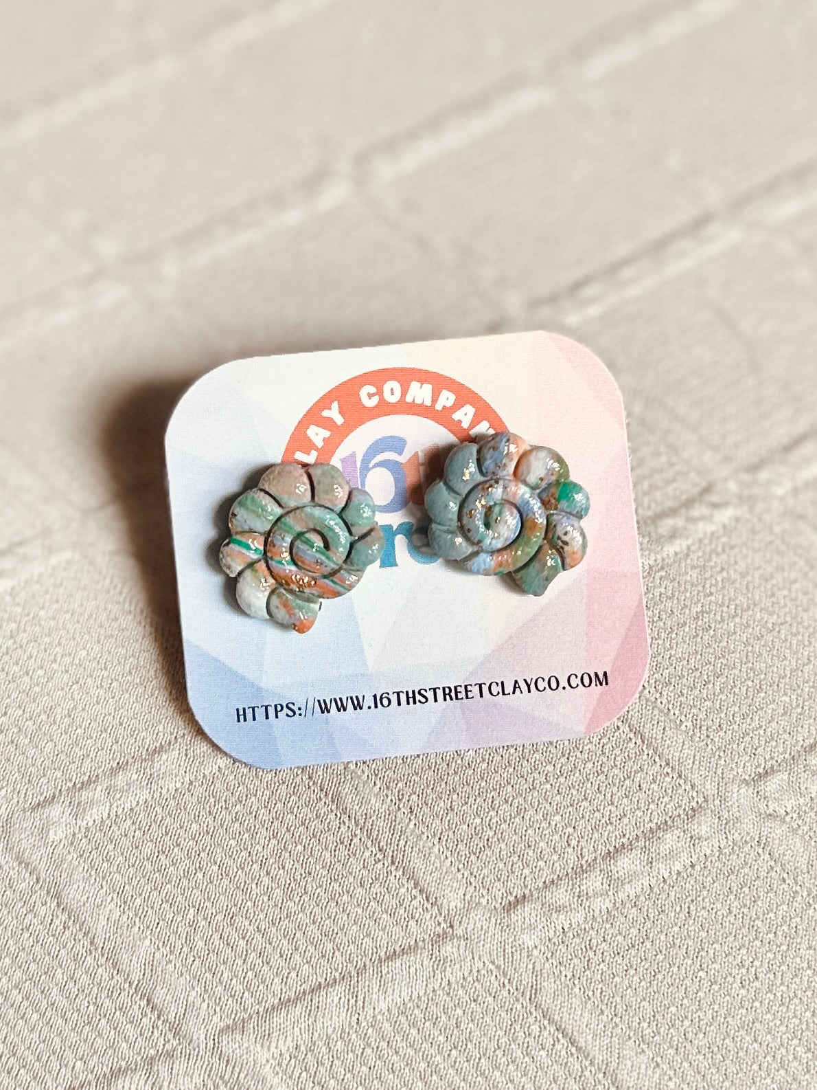 Sea Shell Studs | Handmade Polymer Clay Earrings