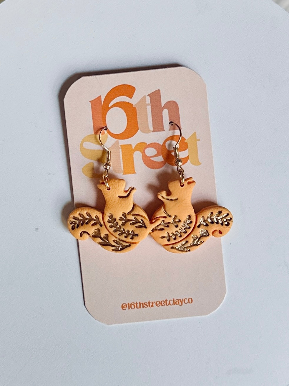 Golden Squirrel Dangles | Handmade Polymer Clay Earrings