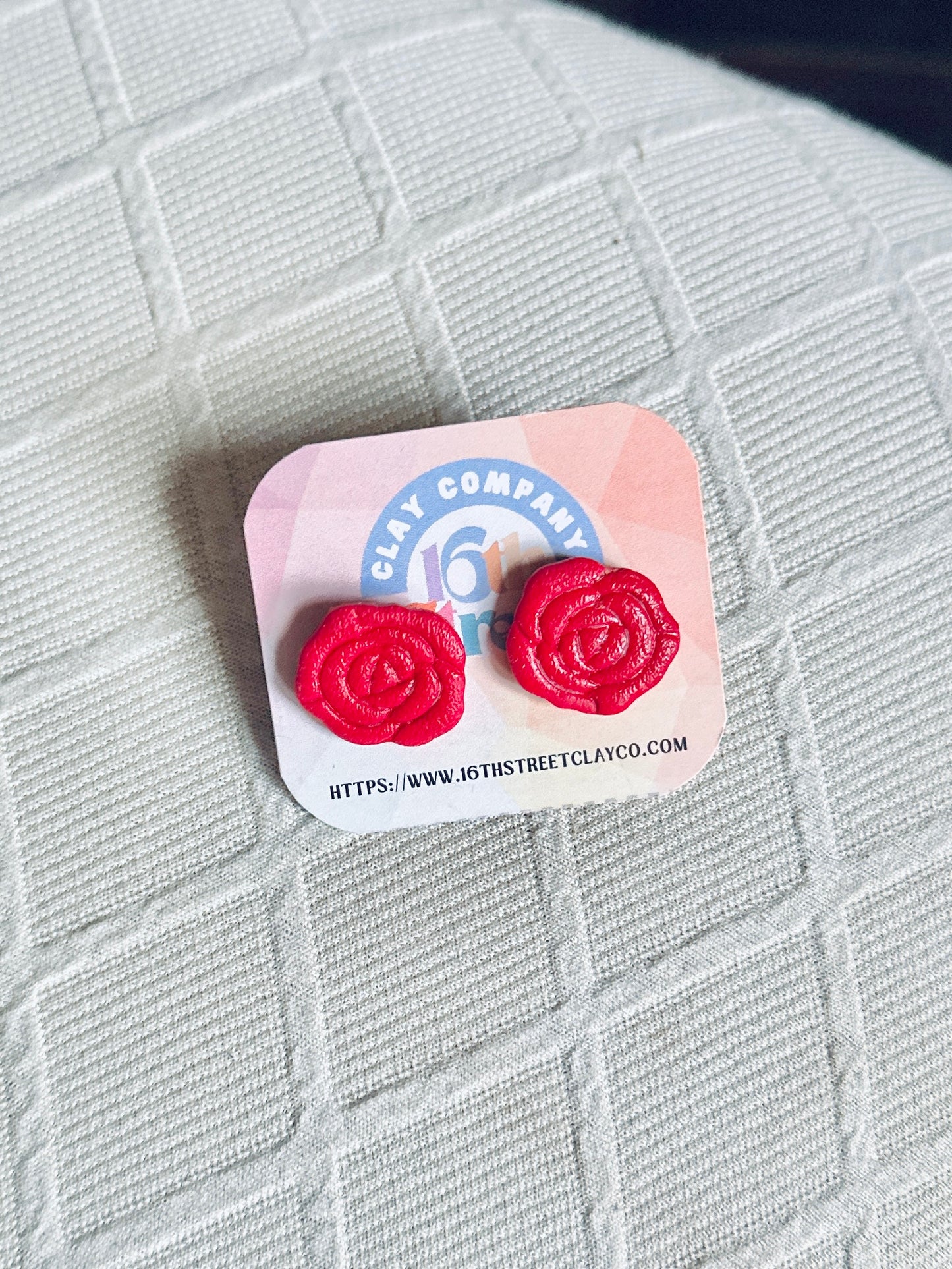 Red Rose Studs | Handmade Polymer Clay Earrings