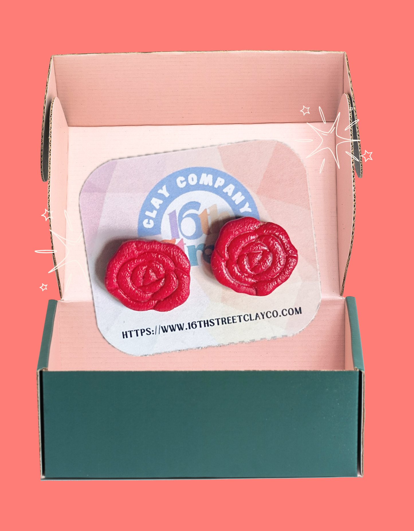 Red Rose Studs | Handmade Polymer Clay Earrings