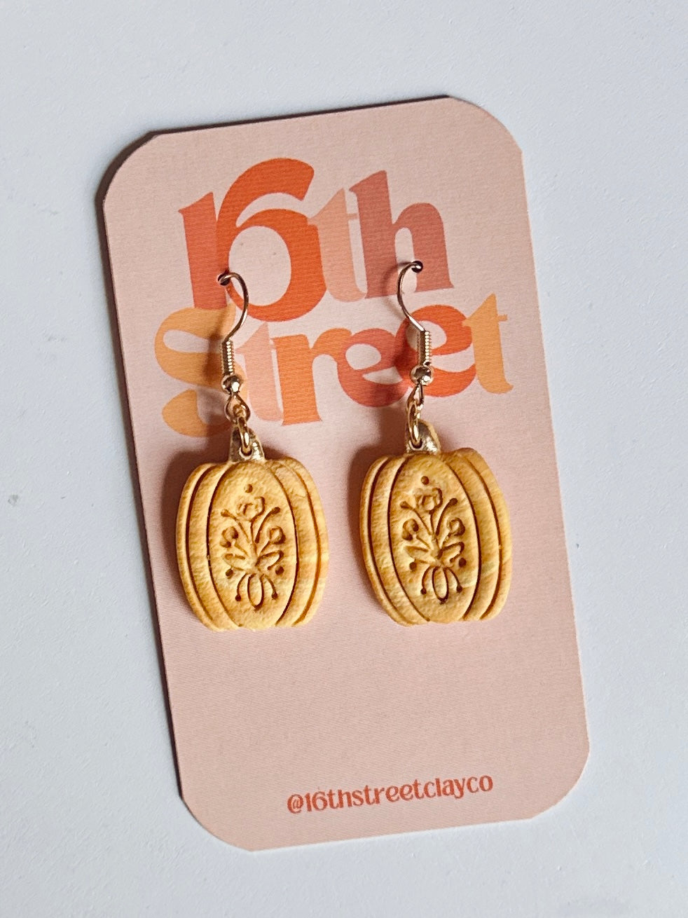 Little Golden Pumpkin Dangles | Handmade Polymer Clay Earrings