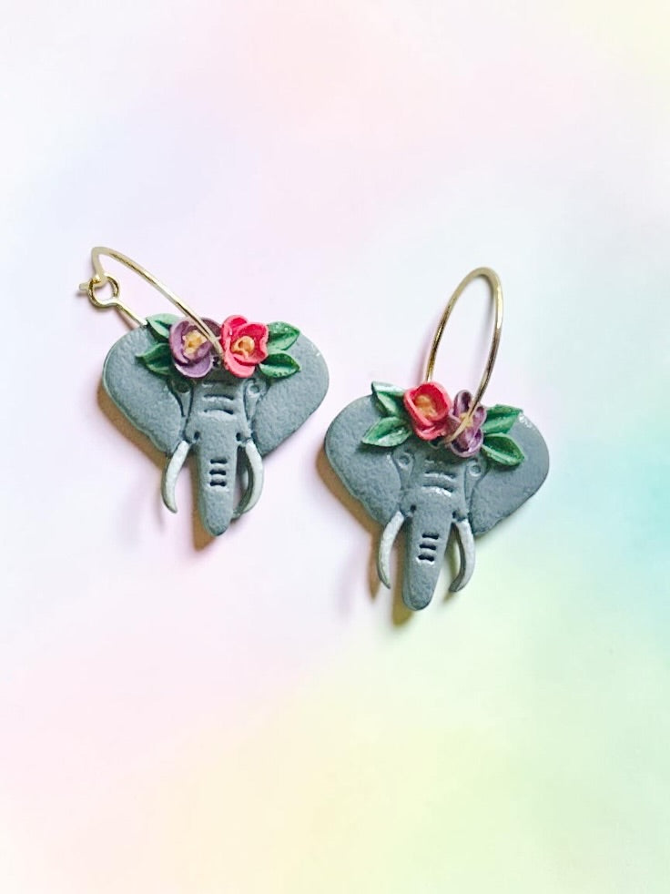 Floral Elephant | Handmade Polymer Clay Earrings