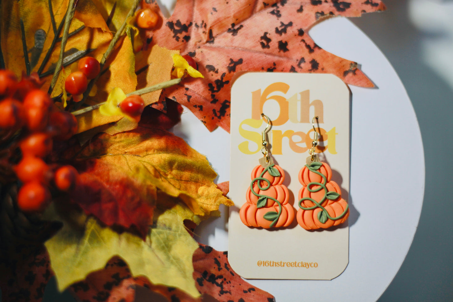 Pumpkin Trio Dangles | Handmade Polymer Clay Earrings
