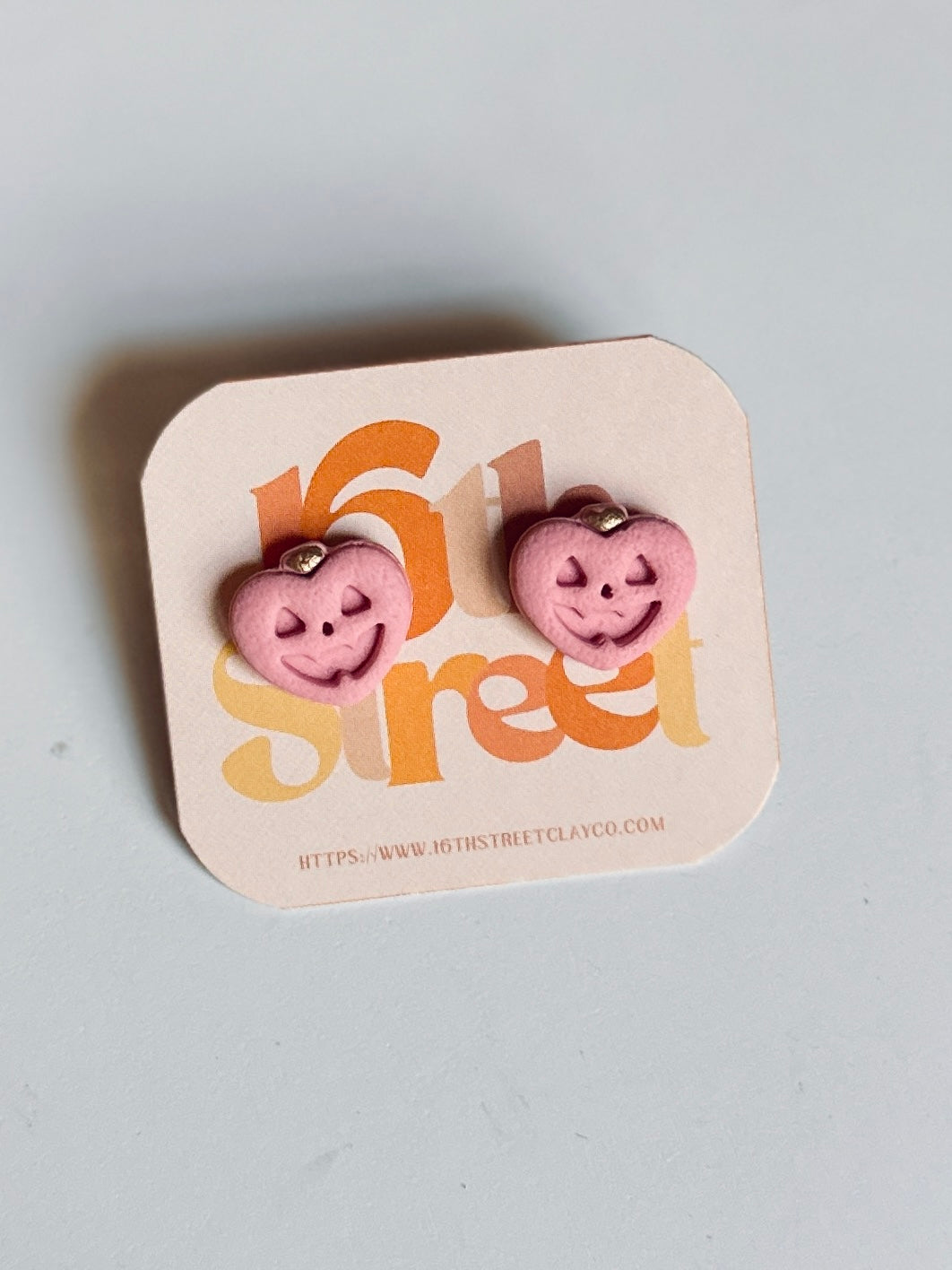 Pink Jack-o’-lantern Studs | Handmade Polymer Clay Earrings