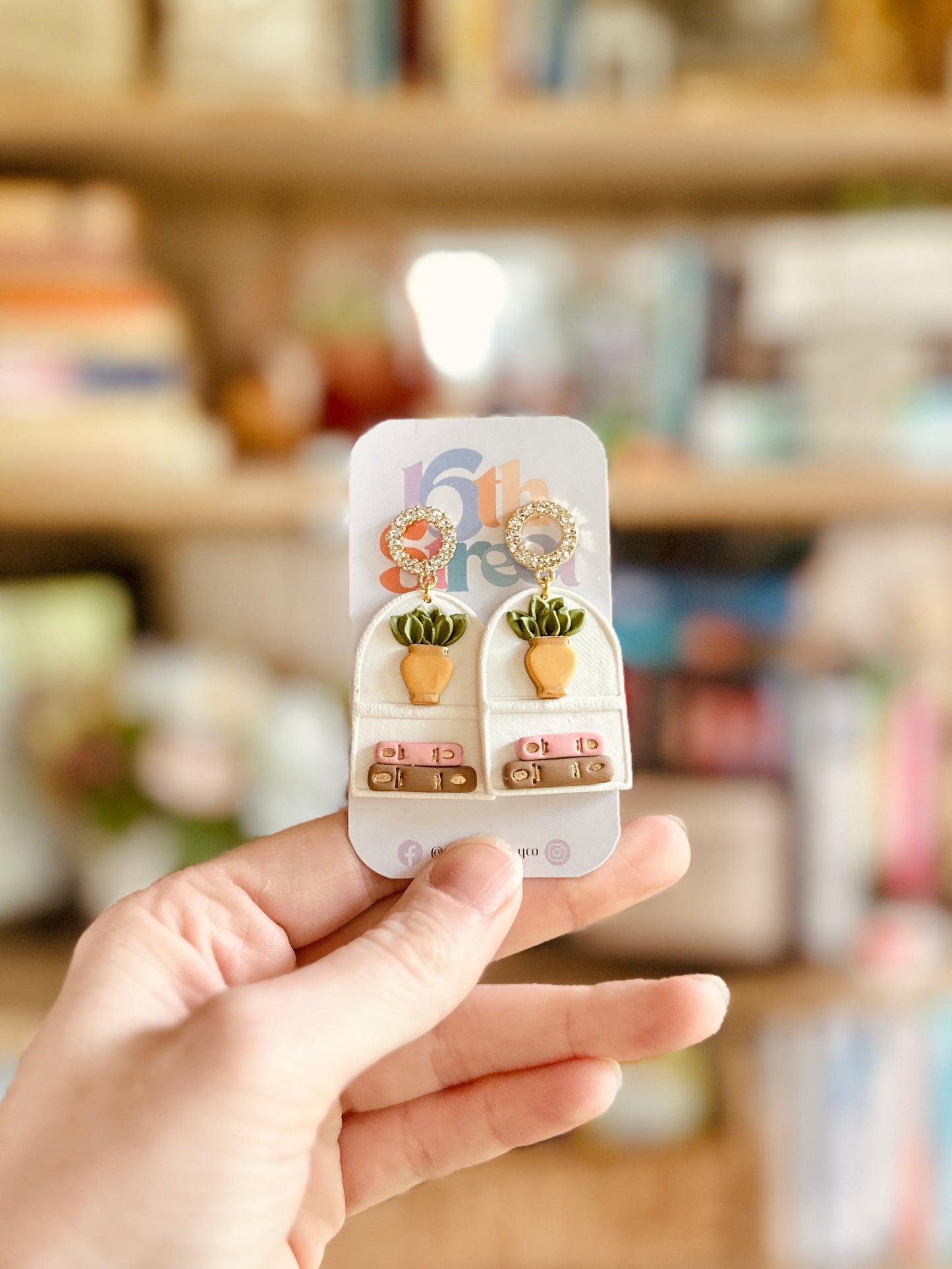 White Bookshelf Dangles | Handmade Polymer Clay Earrings