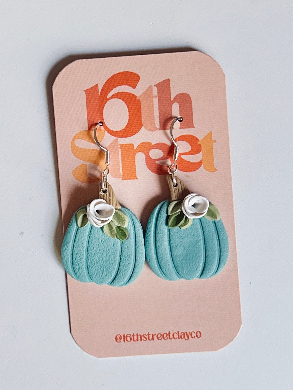 Blue Pumpkin Dangles | Handmade Polymer Clay Earrings