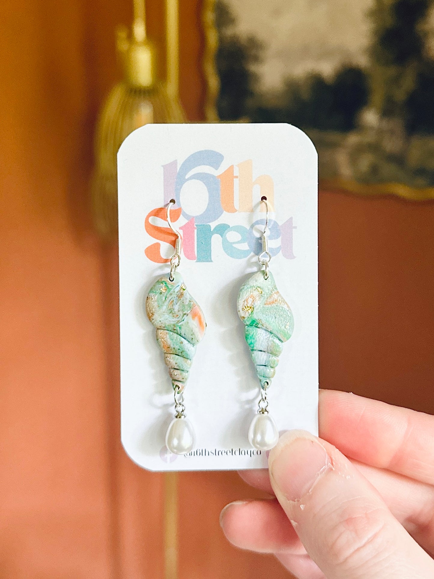 Majestic Shell Dangles | Handmade Polymer Clay Earrings