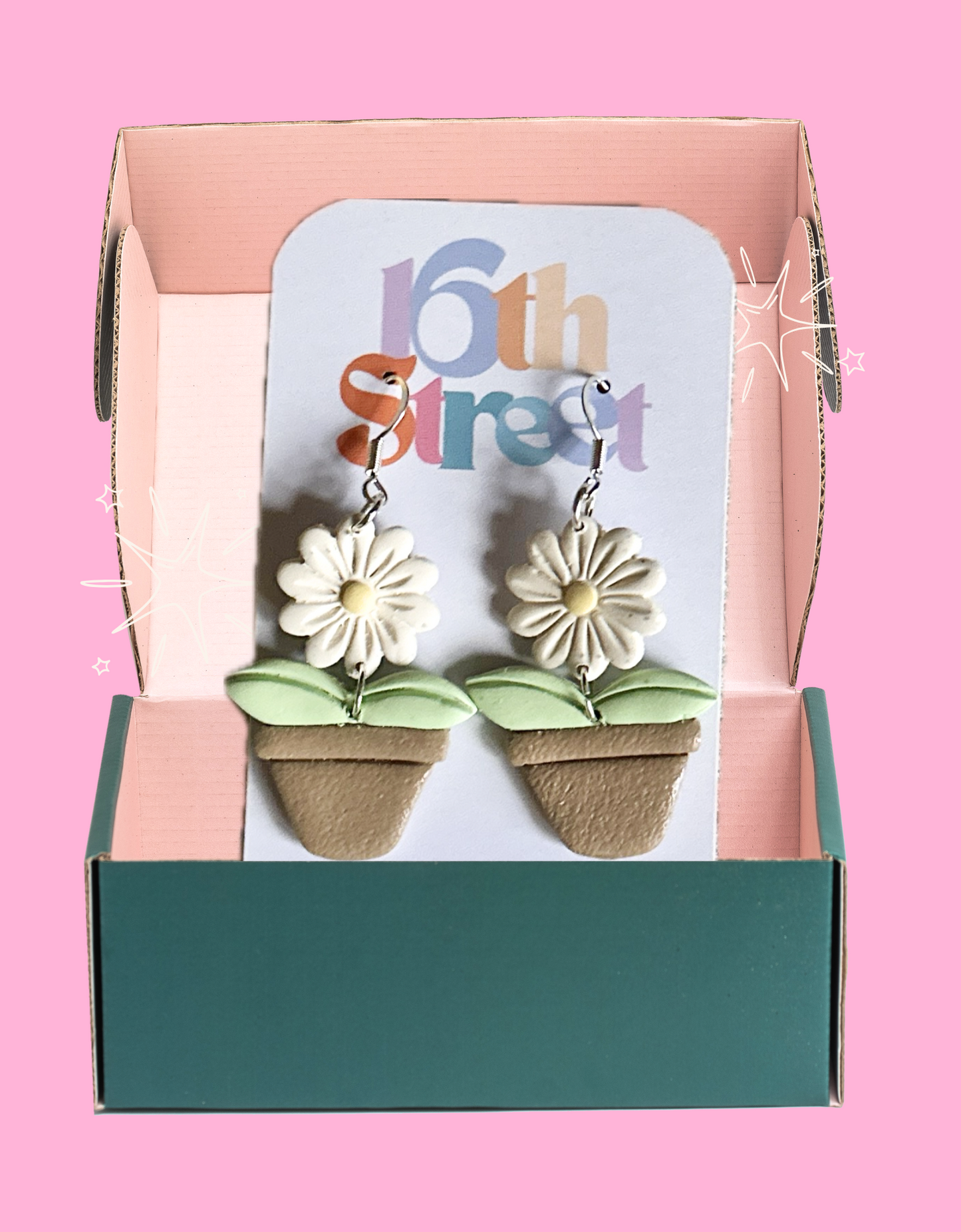 Daisy Pot Dangles (Plain) - Handmade Polymer Clay Earrings