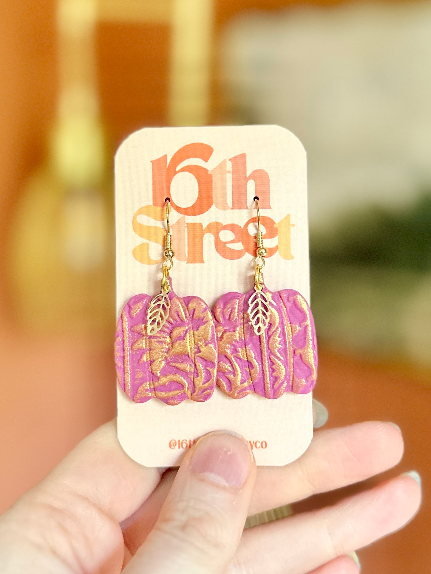 Pink Pumpkin Dangles | Handmade Polymer Clay Earrings