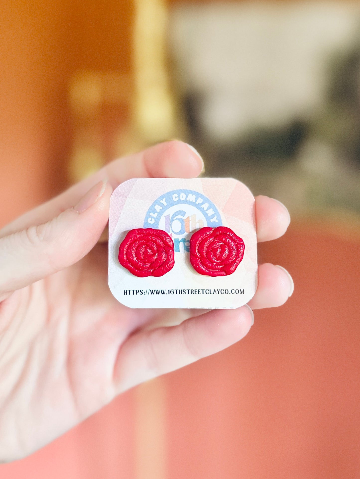 Red Rose Studs | Handmade Polymer Clay Earrings