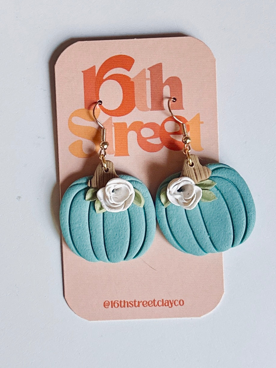 Blue Pumpkin Dangles | Handmade Polymer Clay Earrings