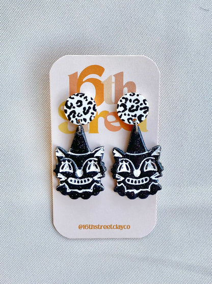 Party Kitty Dangles | Handmade Polymer Clay Earrings