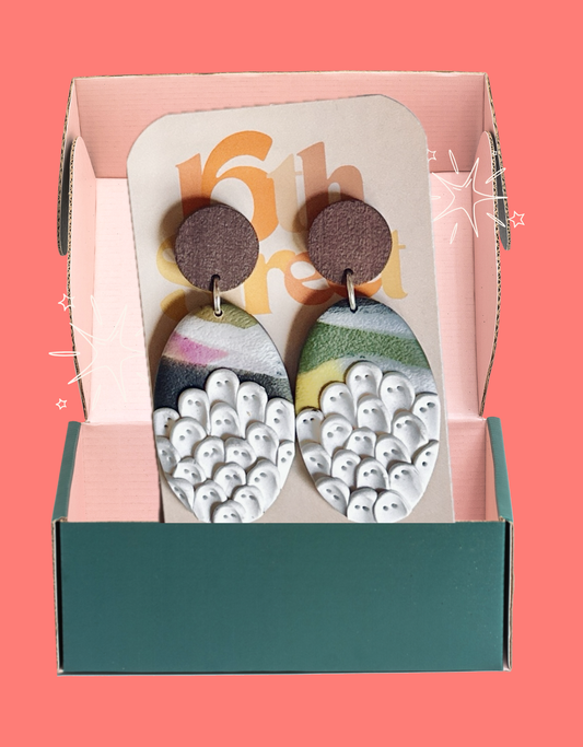 Ghost Portrait Dangles | Handmade Polymer Clay Earrings