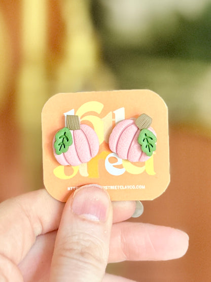 Pink Pumpkin Studs | Handmade Polymer Clay Earrings