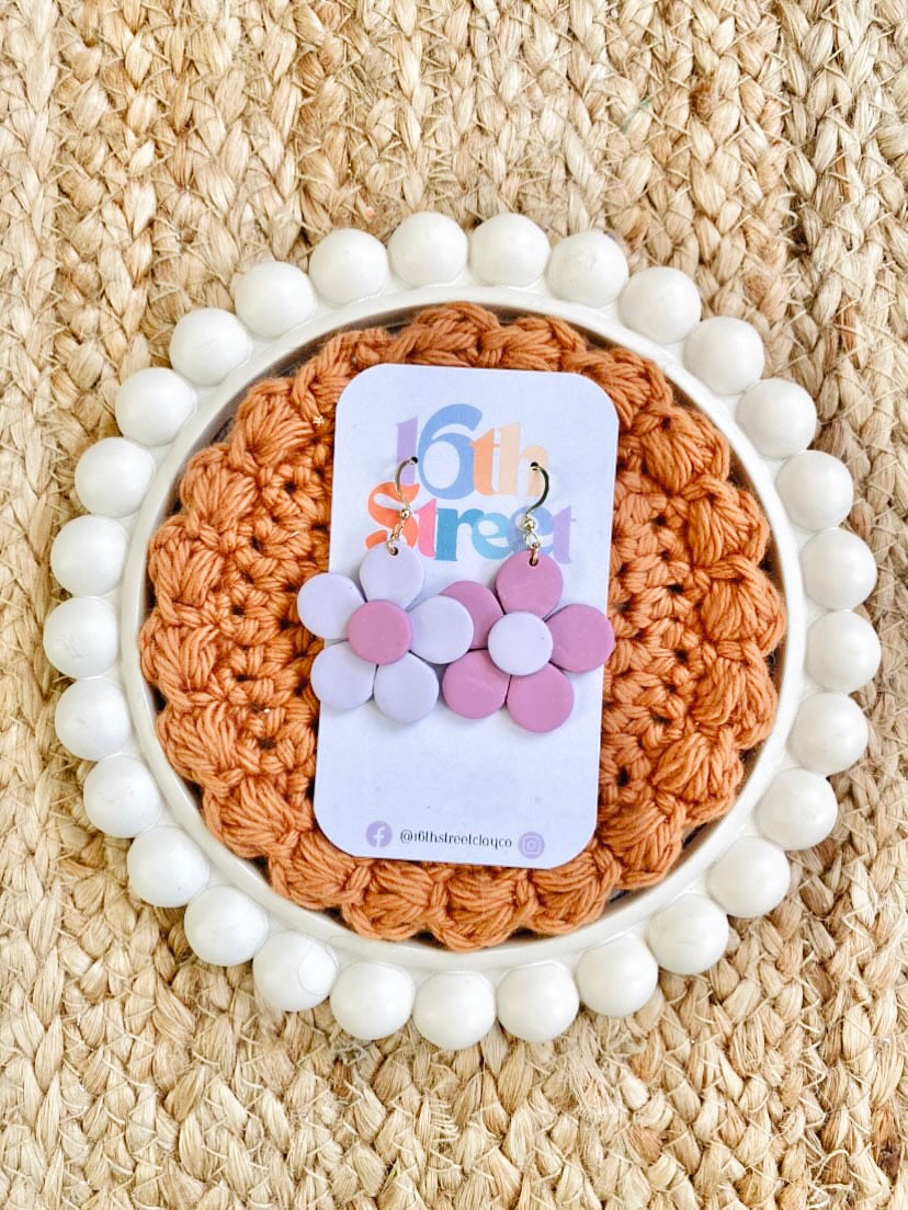 Dainty Lavender Daisy Dangles | Handmade Polymer Clay Earrings