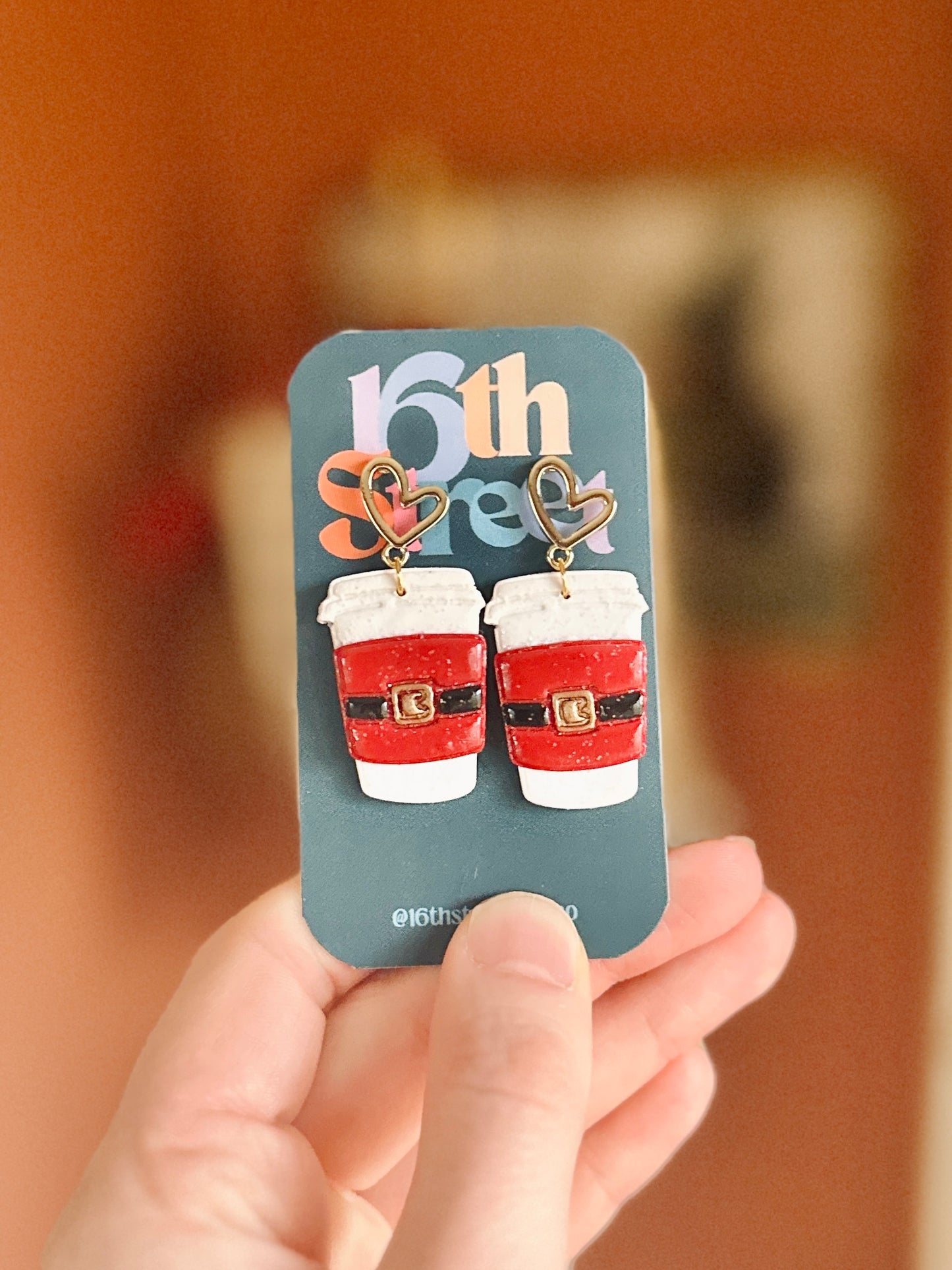 Santa Coffee Dangles | Handmade Polymer Clay Earrings