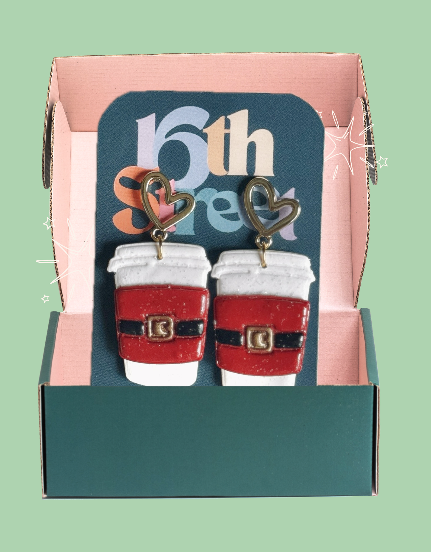 Santa Coffee Dangles | Handmade Polymer Clay Earrings