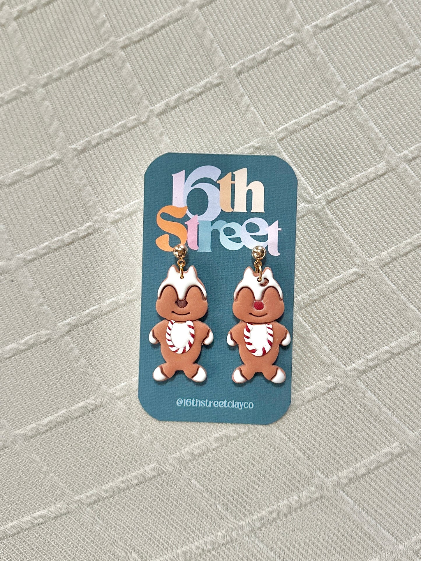 Gingerbread Chipmunk Dangles | Handmade Polymer Clay Earrings