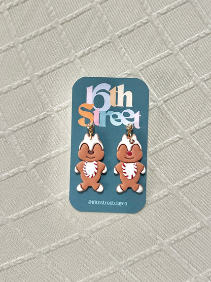 Gingerbread Chipmunk Dangles | Handmade Polymer Clay Earrings